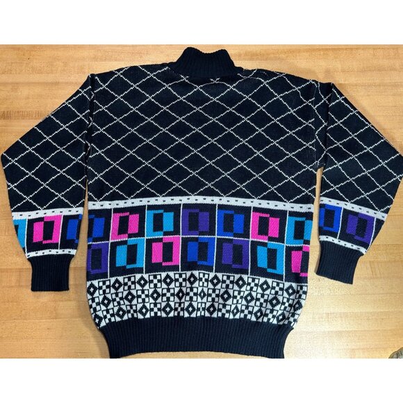 VTG Retro 1980's Ossi Knit Ski Sweater Bold Multi-Color Shoulder Pads Wool Blend - Picture 5 of 8